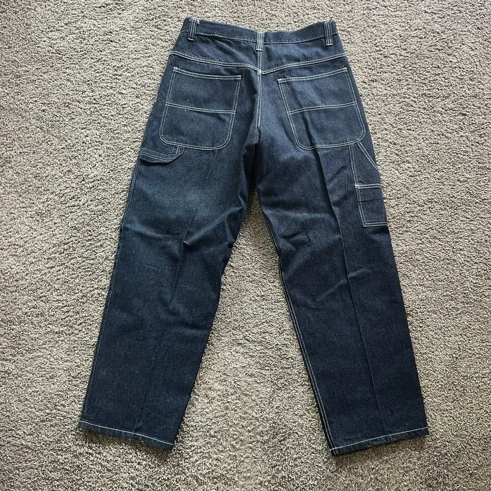 Vintage Y2K FUBU Platinum Denim Embroidered Jeans Baggy Wide Leg Sz 34
